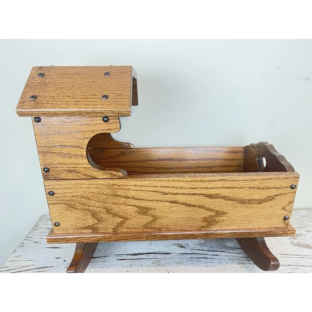 Vintage Handmade Wooden Doll Cradle Rocking Bed Folk Art Primitive Toy Country
